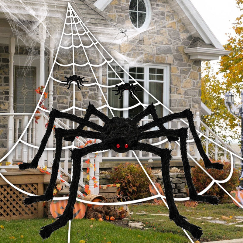 Araignée Géante Halloween 2 Mètres Avec Toiles Et Petites Araignées - Décoration Effrayante Pour Jardin, Maison, Cour | Set Complet