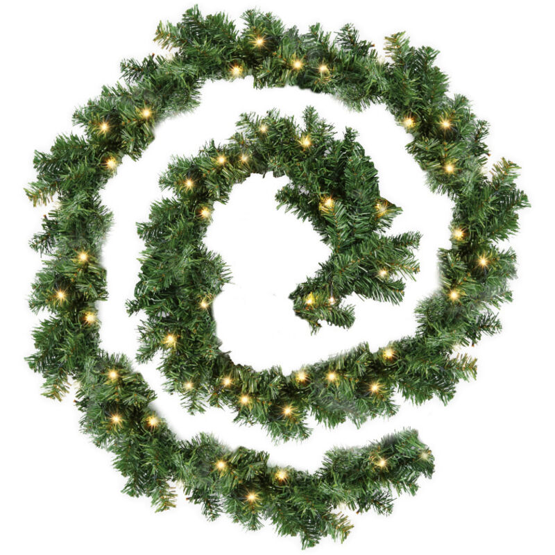 Couronne Noel Exterieur Lumineuse 2 Guirlandes De Noël Sapin 5m Avec 100 LEDs - Blanc Chaud, Décorations Incluses Guirlande Noel 5m