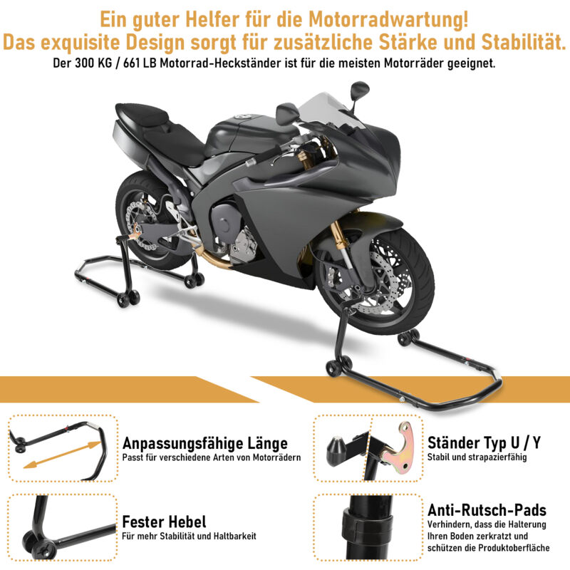 SWANEW Béquille d'atelier pour moto avant 300kg support roue élévateur  levage stand range lift fourche noir