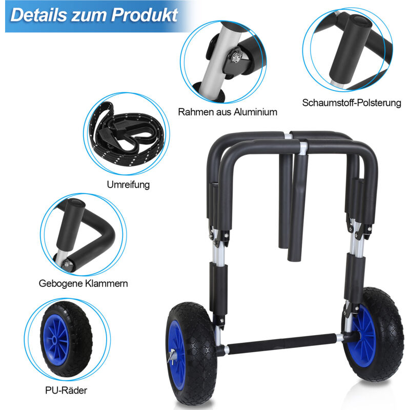VidaXL Chariot SUP Pliable – Alu 45 Kg, Roues Gonflables, Mousse Antidérapante, Sangles 3 M (67x46x55 Cm)