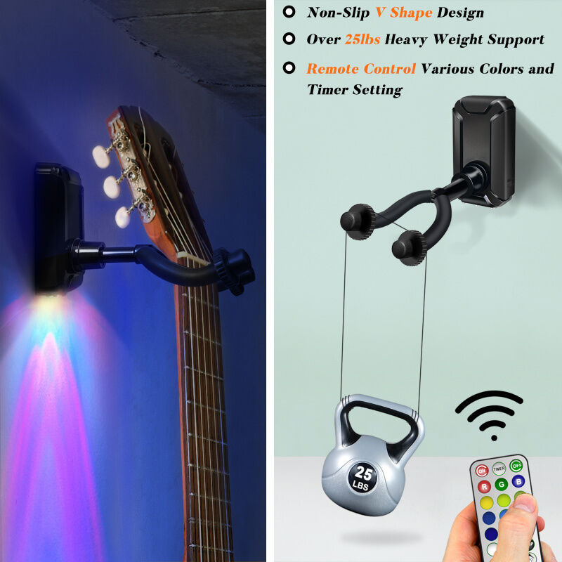 Wenxiaw Support Mural Guitare Avec 20 Médiators - Crochet Adjustable Pour Guitare, Basse, Ukulélé
