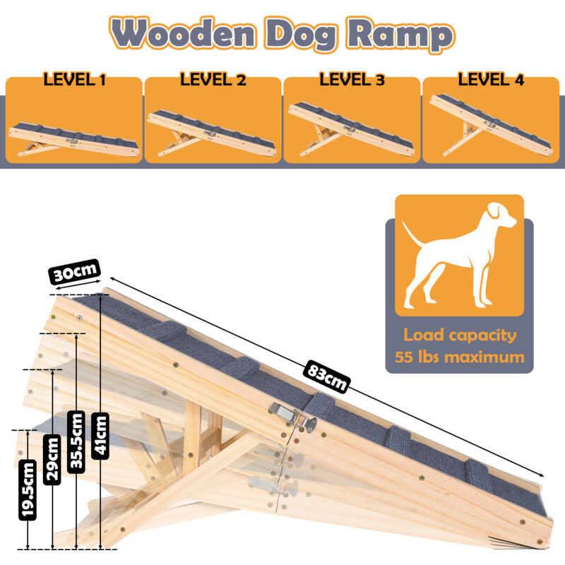 Rampe Pliable Pour Chien En Bois – 4 Hauteurs Réglables, Portable, Pour Petits Et Moyens Chiens