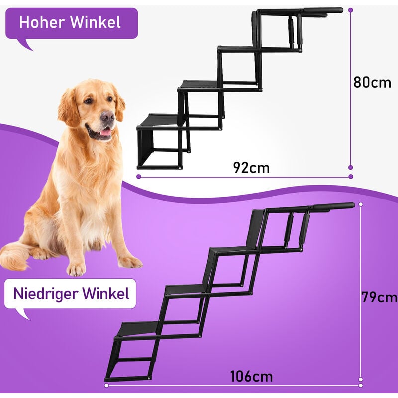 Escalier pour Chien Petit ou Grand, Escalier à 4 Marches pour Animaux,  Rampe Pliable pour Voiture idéale, Chargable jusqu'à 60 kg, Noir