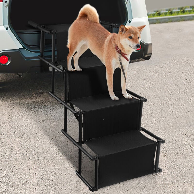 Escalier pour Chien Petit ou Grand, Escalier à 4 Marches pour Animaux,  Rampe Pliable pour Voiture idéale, Chargable jusqu'à 60 kg, Noir