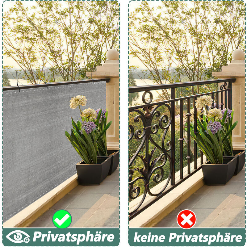 Cache Balcon Pare-Soleil 85 x 400 cm Protection UV Résistant aux  Intempéries Écran Vent Filet de clôture avec Oeillets et Cordons pour  Balustrade et