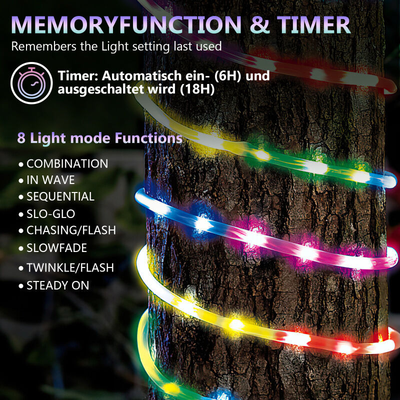 Guirlande Lumineuse LED Tube 6 Mètres 216 LEDs - IP65 étanche - Télécommande, 6 Modes, Minuterie - Pour Noël, Mariage, Terrasse