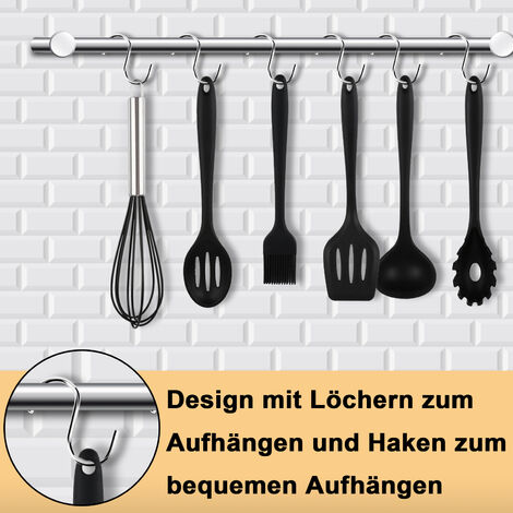 Ensemble d'ustensiles de cuisine en Silicone baril plat manche en bois  ustensiles de cuisine outils de cuisine avec stockage accessoires d'outils  de cuisine