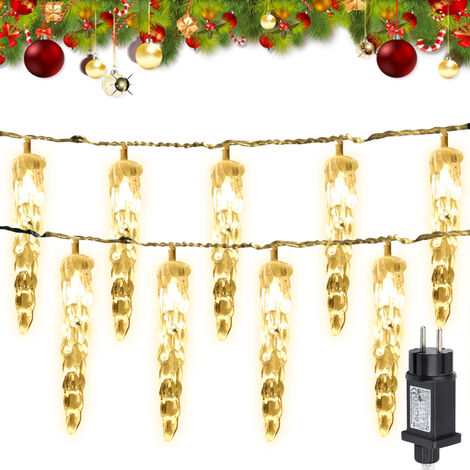 Guirlande Noel Exterieur, 10 m 40 LED Lumières de Stalactite Glaçons,  Guirlande Lumineuse blanc chaud avec 8 Modes D'éclairage, IP44 étanche.