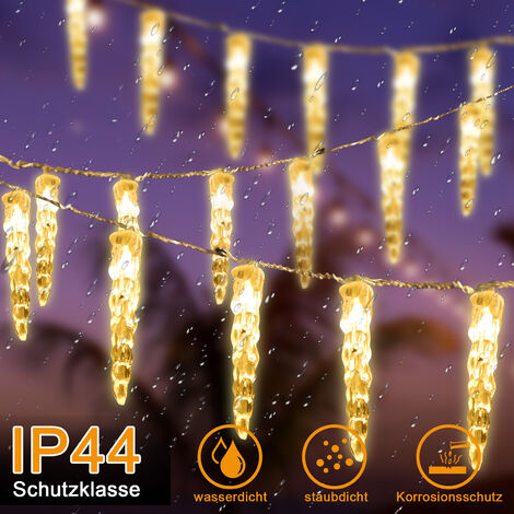 10m Guirlande Noel Exterieur 40 LED Lumières de Stalactite Glaçons Guirlande  Lumineuse blanc chaud avec 8 Modes D'éclairage IP44 étanche