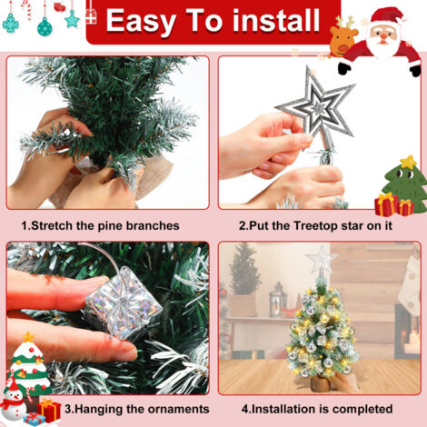 Lot De 4 Mini Sapins De Noël Lumineux LED | 16 Cm De Haut | Décoration De Table, Bureau, Maison | Ambiance Féerique