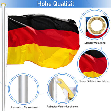 Mât De Drapeau Télescopique MONZANA 6.3m Avec Drapeau Allemagne - Hampe Aluminium Jardin