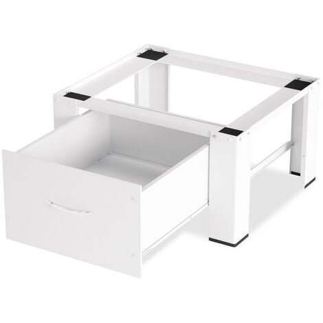 SWANEW Socle de machine à laver Acier Socle pour machine à laver avec tiroir,jusqu'à 150 kg Blanc