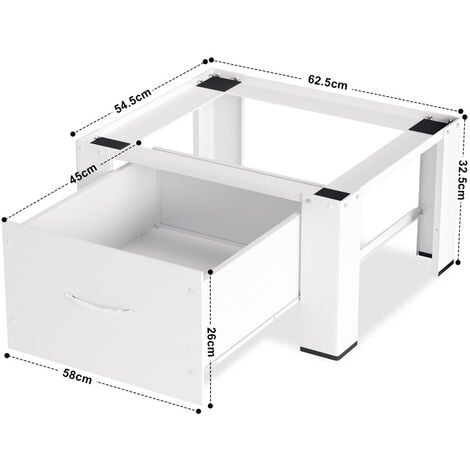 SWANEW Socle de machine à laver Acier Socle pour machine à laver avec tiroir,jusqu'à 150 kg Blanc