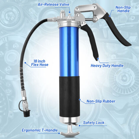 Luabue Pompe à Graisse Manuelle 8000 PSI - Pistolet à Graisse Professionnel Avec Tuyau Flexible, Buse Et Embouts Pour Cartouches De 400g
