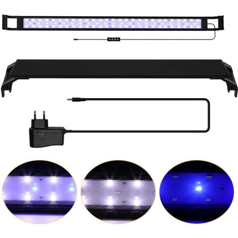 Lampe LED pour aquarium avec support extensible réglable Blanc + Bleu Pour  petit aquarium (25,2 cm, 35 à 39,9 cm réglable)