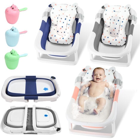 Baignoire bébé Baignoire pliable pour adulte XXL Baignoire portable Avec  housse Roulettes massage et plateau baignoire