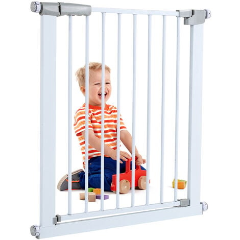 Barriere de Securite porte et escalier 89-96cm sans perçage, adaptée pour  les enfants ,animaux auto-close métal blanc