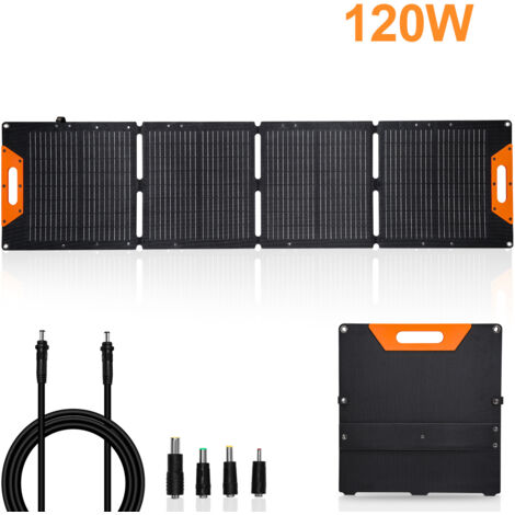 Panneau Solaire Portable 120W - Silicium Monocristallin - 2 Ports USB + Type-C - Pliable étanche - Pour Camping