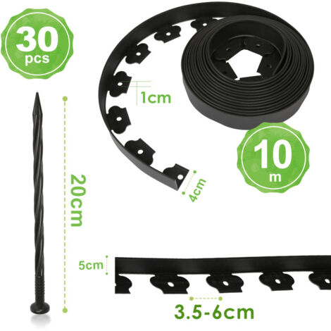 UISEBRT Bordure De Pelouse En Plastique 10m Flexible Avec 30 Piquets - Bordure Jardin Décorative Noire