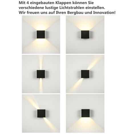 SWANEW Applique murale à LED 12W Applique murale à LED avec angle de faisceau réglable IP65 Noir Blanc chaud