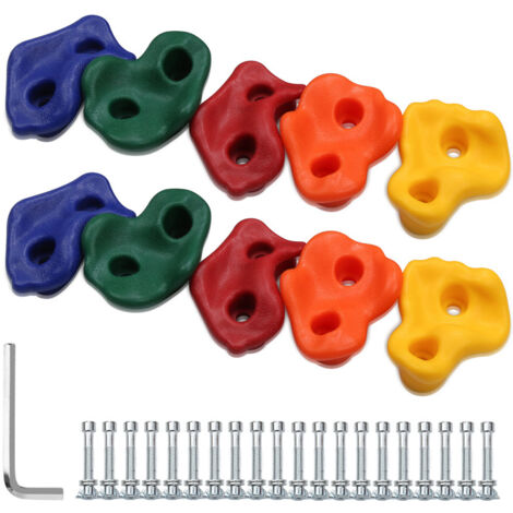 Lot De 10 Poignées D'Escalade Jusqu'à 150 Kg - Pierres De Grimpe Multicolores Pour Mur, Aire De Jeu, Intérieur Extérieur, Matériel Fixation Inclus