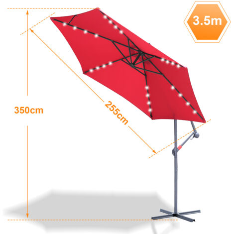 Parasol Avec LED 300 Cm Avec Protection UV 30 Manivelle Pliable Alu Rond Balcon Terrasse Parasol De Marche Manivelle Rouge 90475782