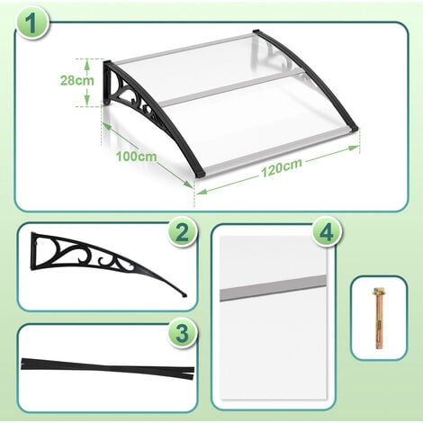 SWANEW Auvent pour porte en aluminium entrée marquise de terrasse 100 x 120 cm