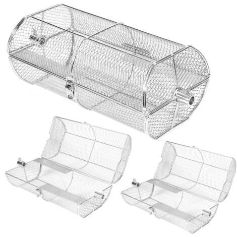 2 Pièces Panier De Cuisson Barbecue Acier Inoxydable - Grille Roulante Cylindrique - Pour Légumes, Viandes, Crevettes - Ø 9 Cm, Long 20 Cm