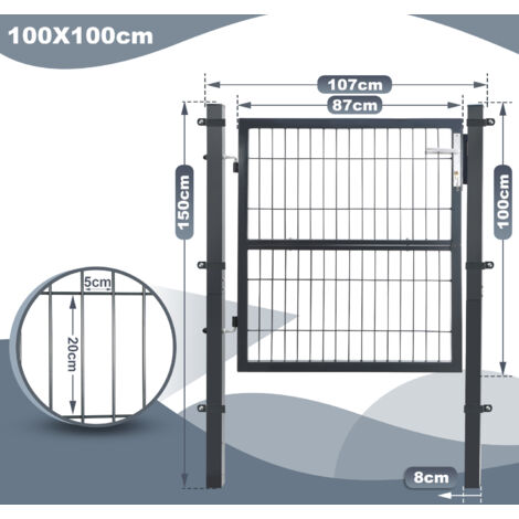 Portillon De Jardin Grillagé, En Acier Galvanisé, Clôture Avec Serrure Porte 125 X 100cm Vert 87412767