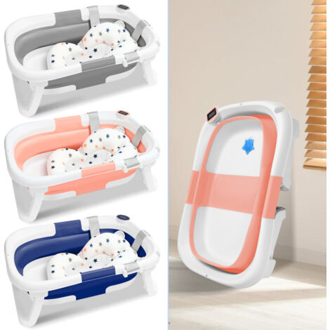 Baignoire Bébé Pliable En PVC Avec 5 Balles Océaniques - Portable, Pour Enfants 0-8 Ans - Dimensions 70x75x25 Cm