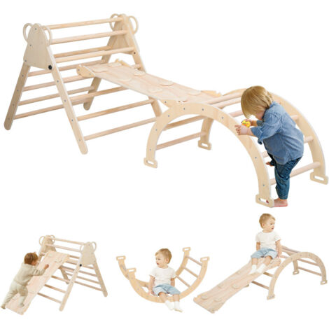 Structure De Jeux Intérieure 5 En 1 En Bois - Balançoire, Toboggan, échelle, Mur D'escalade - Enfant 80 Kg Max - 2