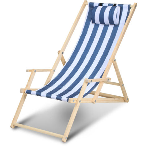 Chaise Longue Pliante Vintage Rayée Vert Bleu - Acier Galvanisé, Pour Jardin Ou Plage