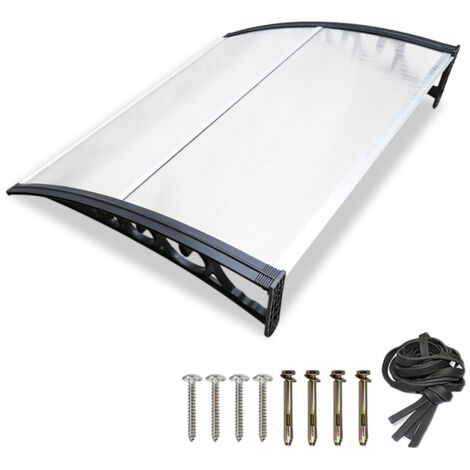 HENGMEI Auvent Pour Porte D'entrée 200 X 100 Cm En Polycarbonate Support Pour L'extérieur