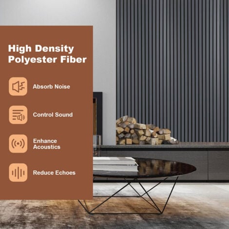 SWANEW Panneau tasseau MDF Revêtement mural naturel Panneau mural acoustique moderne en placage bois et feutre 2x 120x60x2.1cm Gris
