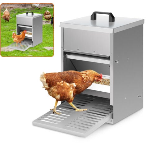 SWANEW Mangeoire poules en acier galvanisé – Distributeur automatique 5KG avec pédale et protection étanche pour poules et autres volailles