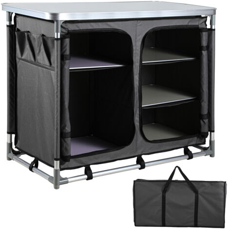 Outsunny Cuisine De Camping - Meuble Camping - Armoire De Camping - Plan De Travail, Nombreux Rangements, Sac Transport Inclus - Armature Alu. Oxford