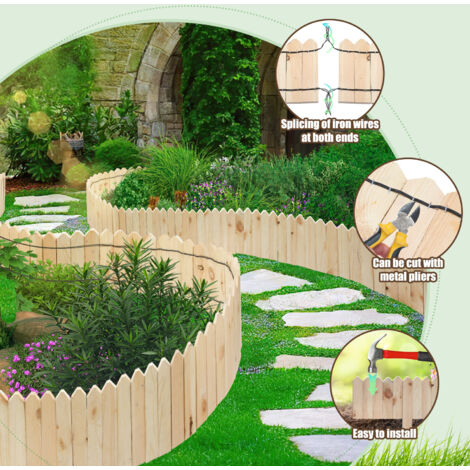 Clôture Jardin Bois 120x20 Cm - Bordure Flexible Massifs - Hêtre Naturel - 36 Cm De Hauteur - 10