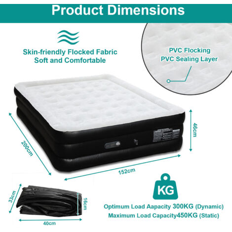 Matelas Gonflable Pour 2 Personnes - 203 X 152 X 22 Cm - Avec Pompe à Main Et 2 Coussins - Pour Camping, Invités, Voyage - 7