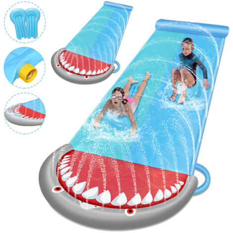 Toboggan Aquatique Double Enfants 7m - 700 Cm × 180 Cm Avec 2 Bodyboards, Arroseur, Gonflable Géant Jardin Piscine Été