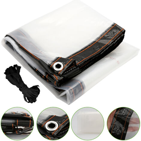 Ezcasch 2.5x4m Bâche Transparente Imperméable avec Œillets, 0.45mm Bache de Protection Exterieur, 450g/m² Bache Etanche au Vent Pluie pour Pergola, Terrasse (Hauteur x Largeur, Gris