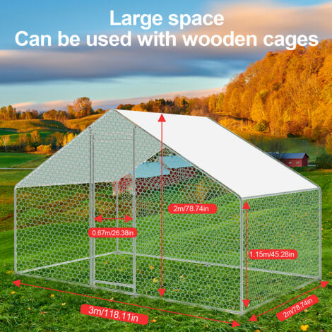 6 m² Enclos poulailler parc grillagé 2x3 M acier galvanisé