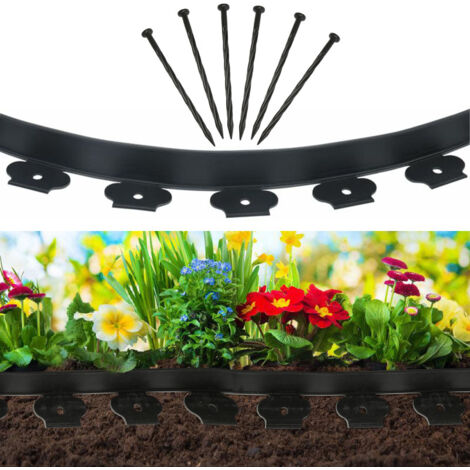 Bordure De Jardin Flexible Noire 10 M × 3,8 Cm – 20 Piquets Inclus, Facile à Poser