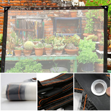 Bâche Transparente Extérieure Avec œillets, Imperméable épaissie, 0.35mm, Résistance à Déchirure, Anti-poussière, Pour Plantes Serre Terrasse Balcon Pergola Rideau Coupe-vent,1.5x4.5m/4.9x14.7ft