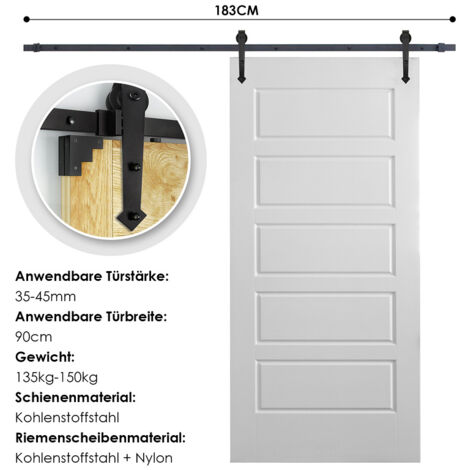 EINFEBEN Rail Porte Coulissante Système de Porte Coulissante Ensemble d'accessoires pour Rail en bois Verre 150kg Pfeil 183CM