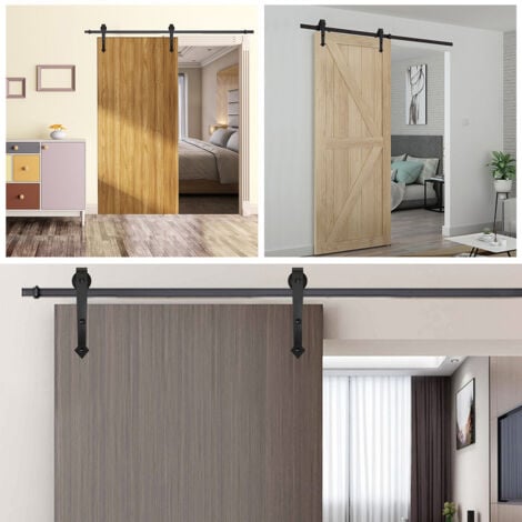 EINFEBEN Rail Porte Coulissante Système de Porte Coulissante Ensemble d'accessoires pour Rail en bois Verre 150kg Pfeil 183CM
