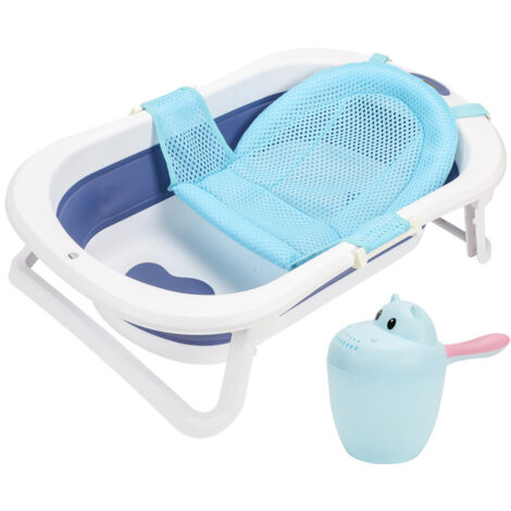 Baignoire Ergonomique Bébé Confort Avec Vidange - Bleue - Fond Antidérapant - Jusqu'à 10 Kg - Compatible Support