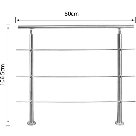 Garde-corps Rampe d'escalier Escalier Acier Inoxydable utilisable comme , Parapet rambarde, balcon ou terrasse 80cm avec 3 Tringles