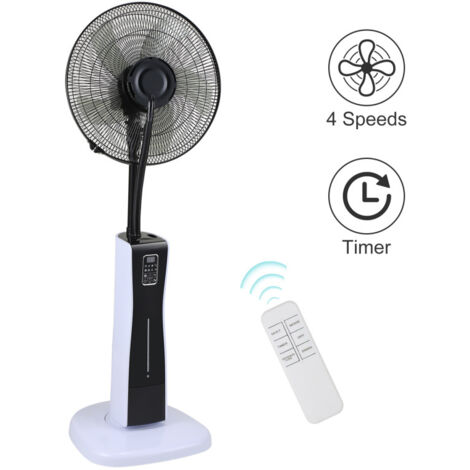Pro Breeze Ventilateur sur Pied 40 cm Puissant 55W, 3 Vitesses, 4 Modes, Hauteur Réglable & Tête Pivotante, Oscillation 80°, Télécommande et Panneau LED, Minuterie 7.5h, Silencieux 60 dB - Blanc