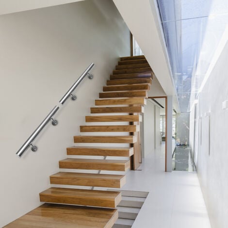 EINFEBEN Main courante inox rampe d'escalier rond intérieur & extérieur Ø 42 mm support mural argenté 150cm