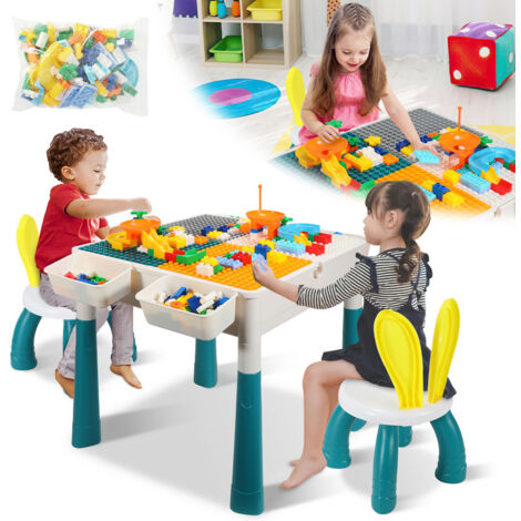 Table De Construction Multifonction Enfants 3 En 1 - Plateau Réversible Avec Plaques Lego - Rangement Intégré 2-8 Ans - 8